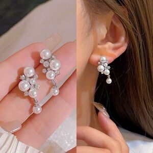 NEW women’s Faux Pearl Drop Earrings, 925 Sterling Silver